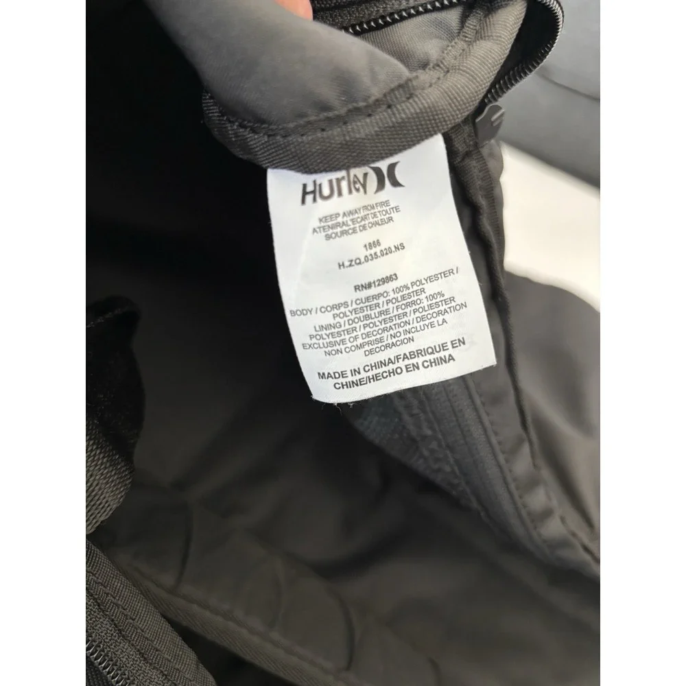 Hurley black Medium Duffle Bag Zip Closure Adjustable Shoulder Strap Travel